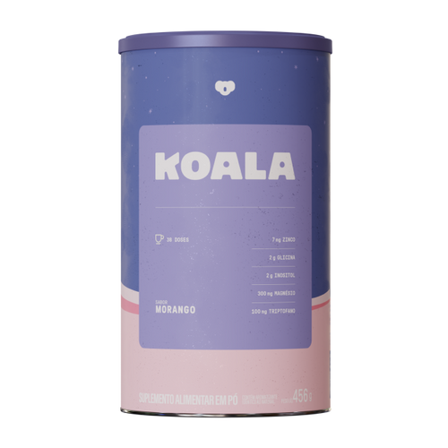 Lata do Koala sabor Morango 456g da Caffeine Army, suplemento em pó para relaxamento com zinco, glicina, inositol, magnésio e triptofano.