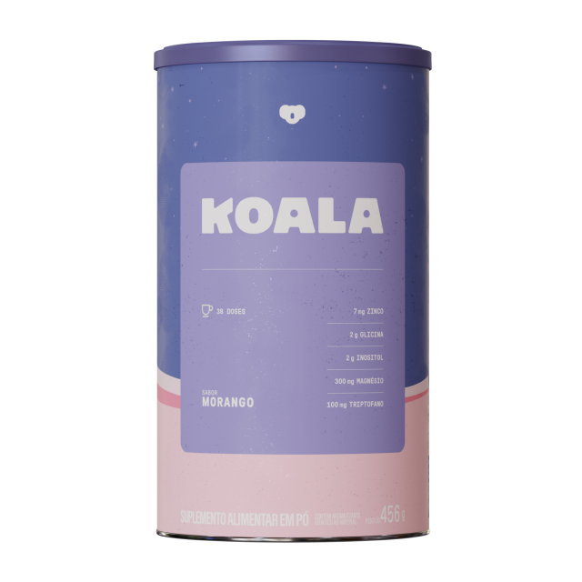 Lata do Koala sabor Morango 456g da Caffeine Army, suplemento em pó para relaxamento com zinco, glicina, inositol, magnésio e triptofano.