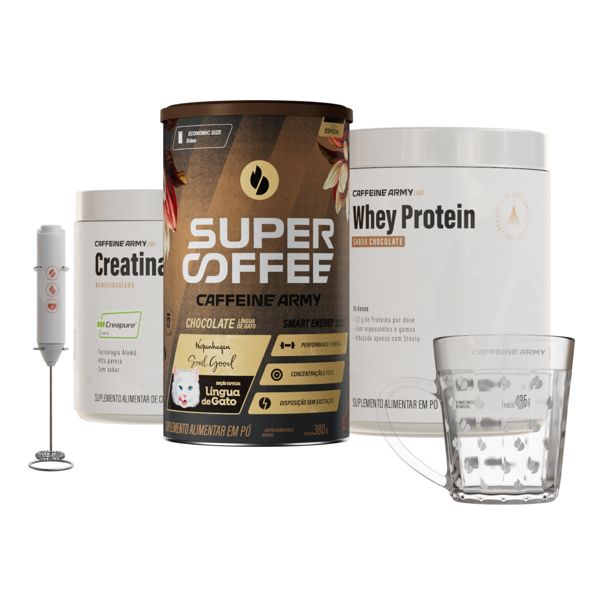 Whey Protein, Creatina e SuperCoffee