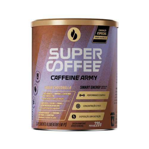 Lata SuperCoffee Choconilla 220g, edição especial, com rótulo roxo e marrom em destaque.