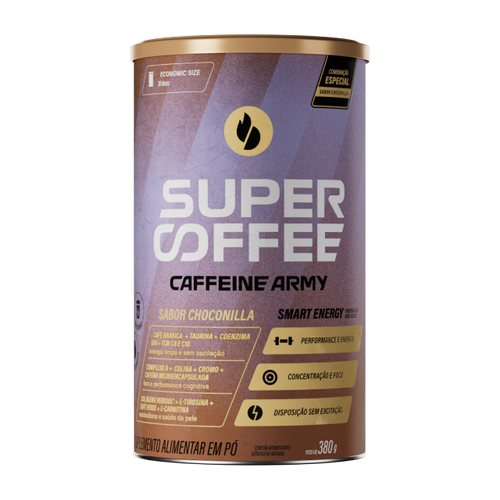 Lata SuperCoffee Choconilla 380g, edição especial, com rótulo roxo em destaque.