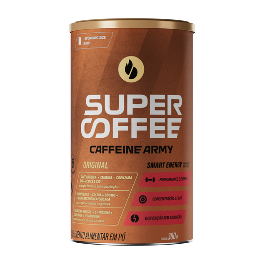 Lata SuperCoffee Original 380g com rótulo marrom em destaque.